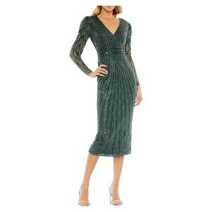 NWT MAC Duggal BEADED LACE LONG SLEEVE MIDI DRESS